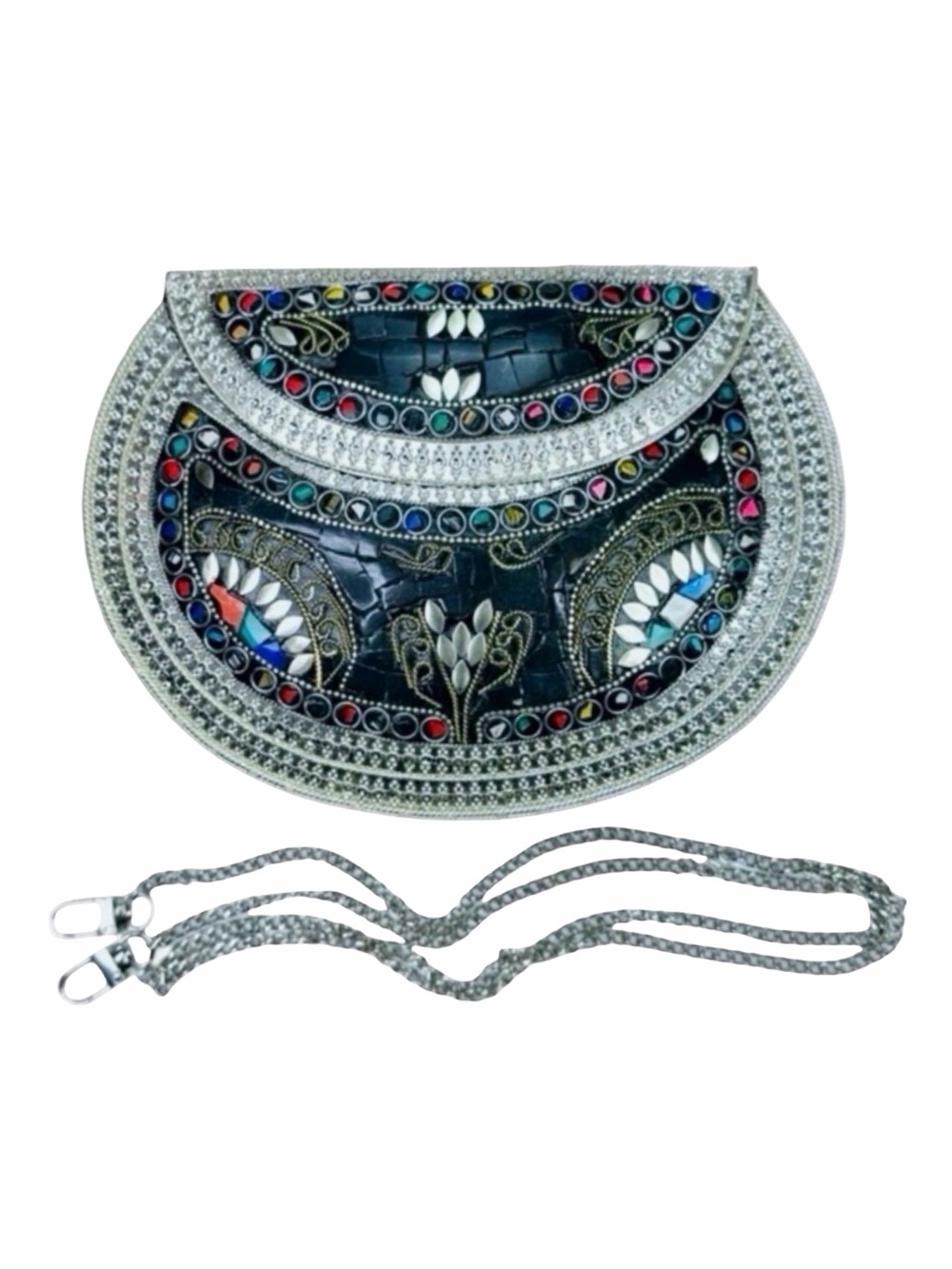 RAMLA Handmade Mosaic Silver Clutch / Crossbody Bag - 7” x 5.5” x 1.5”
